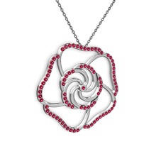 Taşlı Gül Kolye - Rodolit garnet 18 ayar beyaz altın kolye (40 cm gümüş rolo zincir) #18ilvay