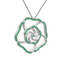 Taşlı Gül Kolye - Yeşil kuvars 8 ayar beyaz altın kolye (40 cm gümüş rolo zincir) #18yyw5l