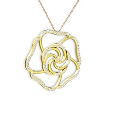 Taşlı Gül Kolye - Swarovski 18 ayar altın kolye (40 cm rose altın rolo zincir) #190x7lm