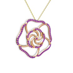 Taşlı Gül Kolye - Ametist 8 ayar rose altın kolye (40 cm altın rolo zincir) #19kdgra