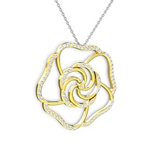 Taşlı Gül Kolye - Swarovski 14 ayar altın kolye (40 cm beyaz altın rolo zincir) #1aa2669
