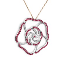 Taşlı Gül Kolye - Rodolit garnet 18 ayar beyaz altın kolye (40 cm rose altın rolo zincir) #1ad8per