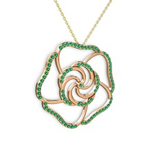 Taşlı Gül Kolye - Yeşil kuvars 8 ayar rose altın kolye (40 cm altın rolo zincir) #1ah7gzg