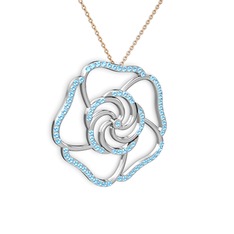 Akuamarin 14 ayar beyaz altın kolye (40 cm rose altın rolo zincir)