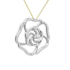 Taşlı Gül Kolye - Swarovski 8 ayar beyaz altın kolye (40 cm altın rolo zincir) #1baw4wo