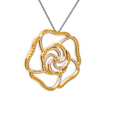 Taşlı Gül Kolye - Sitrin 14 ayar rose altın kolye (40 cm gümüş rolo zincir) #1bjh0he