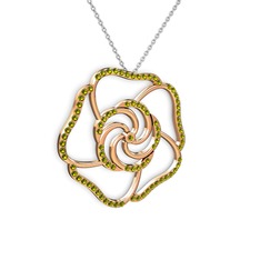Taşlı Gül Kolye - Peridot 18 ayar rose altın kolye (40 cm beyaz altın rolo zincir) #1bubt3b