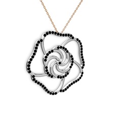 Taşlı Gül Kolye - Siyah zirkon 925 ayar gümüş kolye (40 cm rose altın rolo zincir) #1cvwqfu