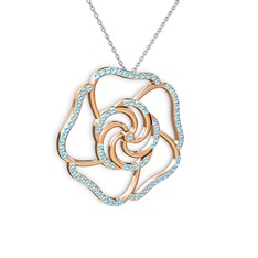 Akuamarin 18 ayar rose altın kolye (40 cm gümüş rolo zincir)