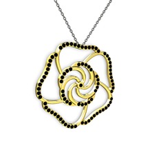 Taşlı Gül Kolye - Siyah zirkon 8 ayar altın kolye (40 cm gümüş rolo zincir) #1e1jdfg