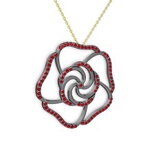 Taşlı Gül Kolye - Garnet 925 ayar siyah rodyum kaplama gümüş kolye (40 cm altın rolo zincir) #1fyv7yh