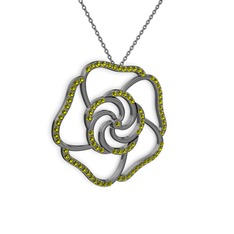 Peridot 925 ayar siyah rodyum kaplama gümüş kolye (40 cm gümüş rolo zincir)