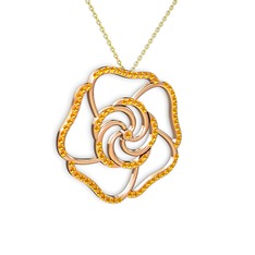 Taşlı Gül Kolye - Sitrin 18 ayar rose altın kolye (40 cm gümüş rolo zincir) #1g6fy5j