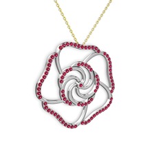 Taşlı Gül Kolye - Rodolit garnet 18 ayar beyaz altın kolye (40 cm gümüş rolo zincir) #1hgyjbz