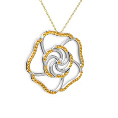 Taşlı Gül Kolye - Sitrin 18 ayar beyaz altın kolye (40 cm altın rolo zincir) #1jip3cl