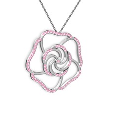 Taşlı Gül Kolye - Pembe kuvars 925 ayar gümüş kolye (40 cm gümüş rolo zincir) #1jxtnyj
