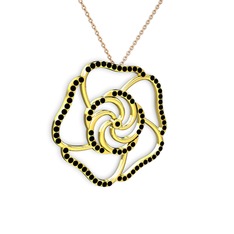 Taşlı Gül Kolye - Siyah zirkon 18 ayar altın kolye (40 cm rose altın rolo zincir) #1jzqvfh