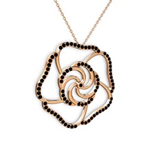 Taşlı Gül Kolye - Siyah zirkon 18 ayar rose altın kolye (40 cm rose altın rolo zincir) #1n7d9gz