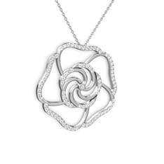 Taşlı Gül Kolye - Swarovski 14 ayar beyaz altın kolye (40 cm beyaz altın rolo zincir) #1o26dhr