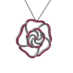 Taşlı Gül Kolye - Rodolit garnet 925 ayar siyah rodyum kaplama gümüş kolye (40 cm gümüş rolo zincir) #1od1y4d