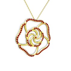 Taşlı Gül Kolye - Garnet 8 ayar altın kolye (40 cm altın rolo zincir) #1ogrlqo
