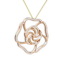 Taşlı Gül Kolye - Beyaz zirkon 925 ayar rose altın kaplama gümüş kolye (40 cm gümüş rolo zincir) #1p8w46m