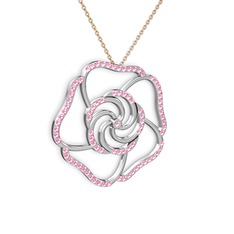 Taşlı Gül Kolye - Pembe kuvars 925 ayar gümüş kolye (40 cm rose altın rolo zincir) #1sg83u8