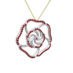 Taşlı Gül Kolye - Garnet 18 ayar beyaz altın kolye (40 cm altın rolo zincir) #1tw3mou