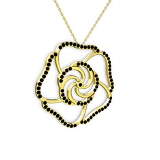 Taşlı Gül Kolye - Siyah zirkon 14 ayar altın kolye (40 cm altın rolo zincir) #1yzqzmw