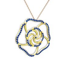 Taşlı Gül Kolye - Lab safir 925 ayar altın kaplama gümüş kolye (40 cm rose altın rolo zincir) #2mvjpi