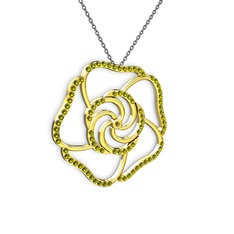 Peridot 18 ayar altın kolye (40 cm gümüş rolo zincir)