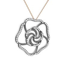 Taşlı Gül Kolye - Pırlanta 925 ayar siyah rodyum kaplama gümüş kolye (0.935 karat, 40 cm rose altın rolo zincir) #3dwuw2