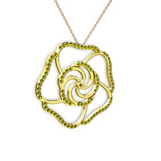 Taşlı Gül Kolye - Peridot 14 ayar altın kolye (40 cm rose altın rolo zincir) #6843f1