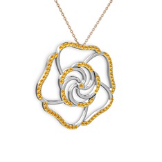 Sitrin 18 ayar beyaz altın kolye (40 cm rose altın rolo zincir)