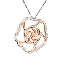 Taşlı Gül Kolye - Beyaz zirkon 8 ayar rose altın kolye (40 cm gümüş rolo zincir) #a80tzv