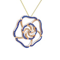Lab safir 925 ayar rose altın kaplama gümüş kolye (40 cm altın rolo zincir)