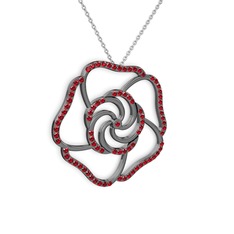 Taşlı Gül Kolye - Garnet 925 ayar siyah rodyum kaplama gümüş kolye (40 cm beyaz altın rolo zincir) #cdovb5