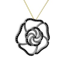 Taşlı Gül Kolye - Siyah zirkon 925 ayar siyah rodyum kaplama gümüş kolye (40 cm altın rolo zincir) #czinmn