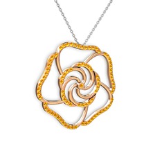 Taşlı Gül Kolye - Sitrin 14 ayar rose altın kolye (40 cm beyaz altın rolo zincir) #dz4emg