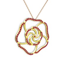 Taşlı Gül Kolye - Rodolit garnet 925 ayar altın kaplama gümüş kolye (40 cm rose altın rolo zincir) #e3ytmj