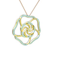 Taşlı Gül Kolye - Akuamarin 14 ayar altın kolye (40 cm rose altın rolo zincir) #ebzuqb