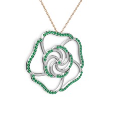 Taşlı Gül Kolye - Yeşil kuvars 18 ayar beyaz altın kolye (40 cm rose altın rolo zincir) #ecoet3