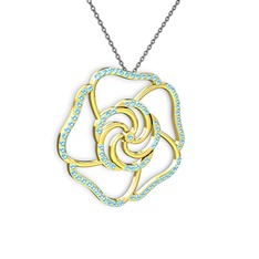 Akuamarin 14 ayar altın kolye (40 cm gümüş rolo zincir)