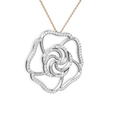 Pırlanta 8 ayar beyaz altın kolye (0.935 karat, 40 cm rose altın rolo zincir)
