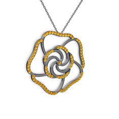 Taşlı Gül Kolye - Sitrin 925 ayar siyah rodyum kaplama gümüş kolye (40 cm gümüş rolo zincir) #hcyzqi