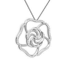 Taşlı Gül Kolye - Swarovski 8 ayar beyaz altın kolye (40 cm gümüş rolo zincir) #izsyd0
