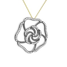 Taşlı Gül Kolye - Swarovski 925 ayar siyah rodyum kaplama gümüş kolye (40 cm altın rolo zincir) #j7zk1k