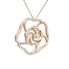 Taşlı Gül Kolye - Beyaz zirkon 8 ayar rose altın kolye (40 cm rose altın rolo zincir) #jontin