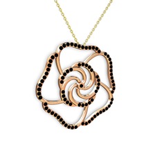 Taşlı Gül Kolye - Siyah zirkon 14 ayar rose altın kolye (40 cm altın rolo zincir) #jpth38