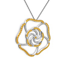 Taşlı Gül Kolye - Sitrin 18 ayar beyaz altın kolye (40 cm gümüş rolo zincir) #jtfval